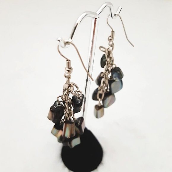 Grey Abalone Shell dangle Earrings French Wire New - Picture 2 of 5